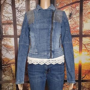 💞 Guess | Denim Rhinestone Moto Jacket